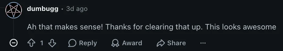 Ah that makes sense! Thanks for clearing that up. This looks awesome
