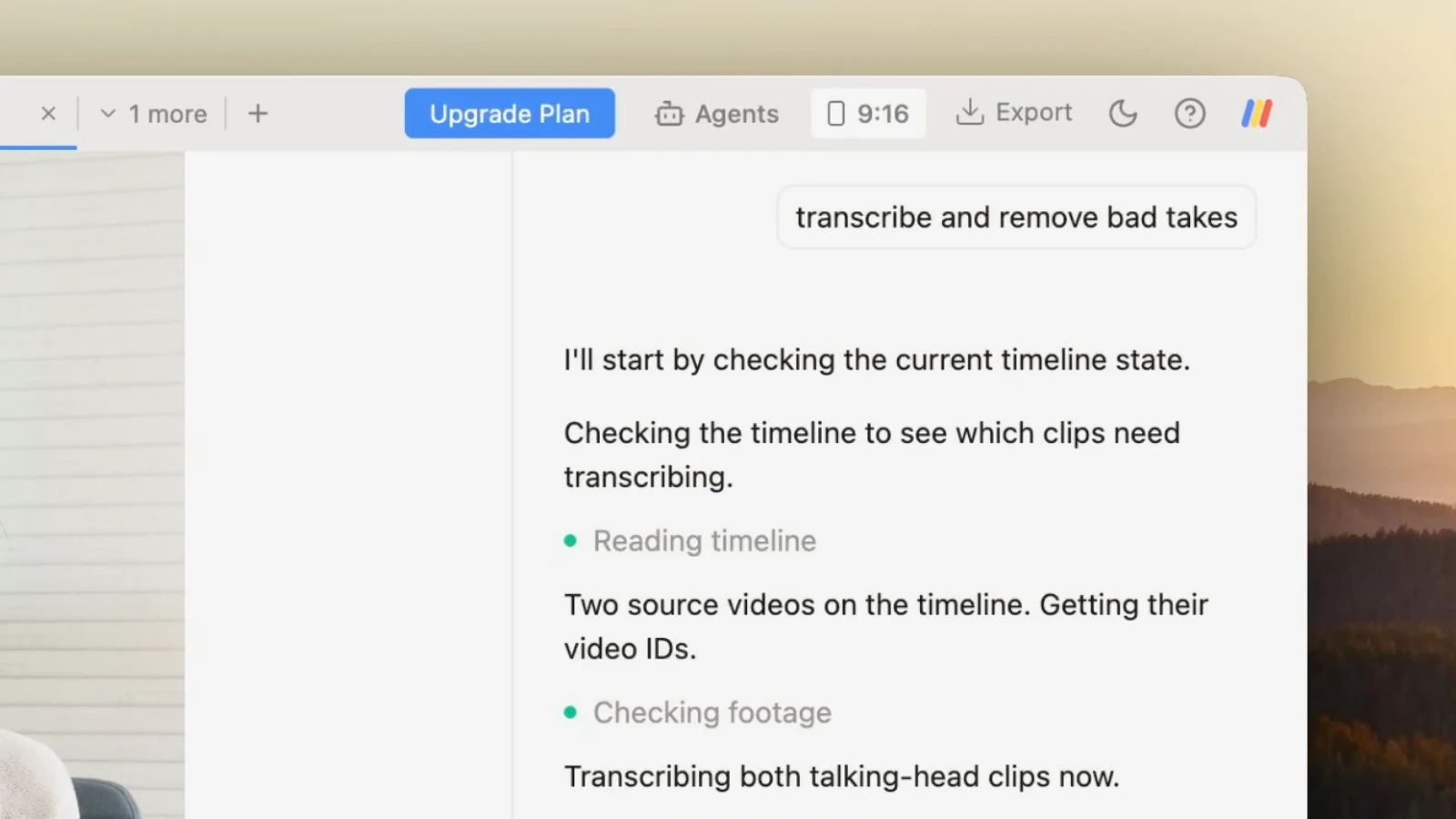 Daydream's transcript editor with cuts highlighted