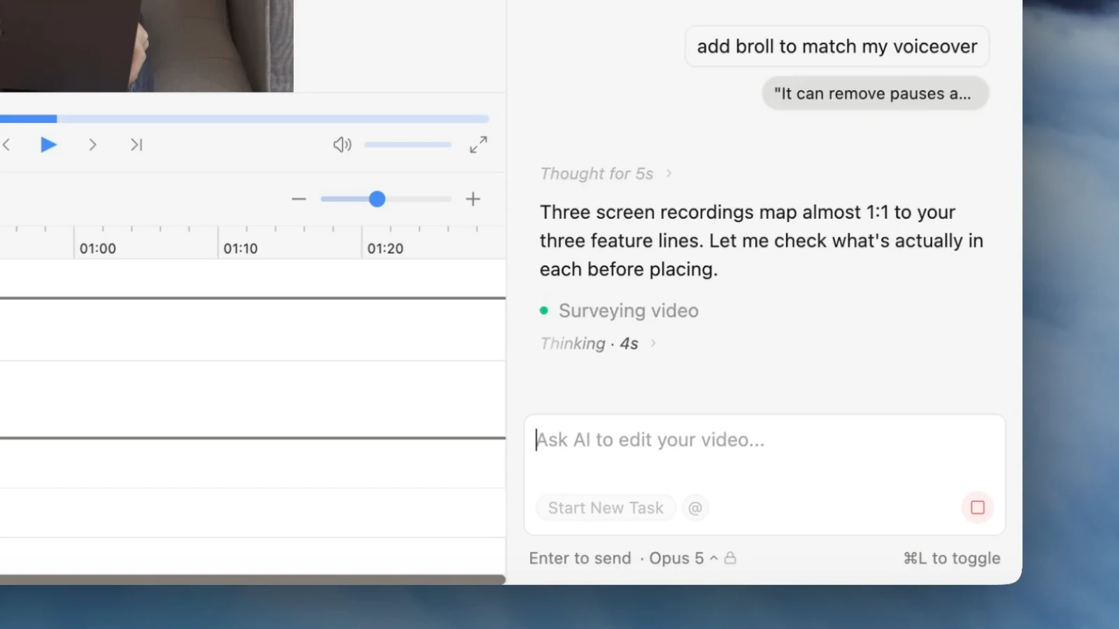 Asking the AI to add b-roll to match a voiceover in Daydream