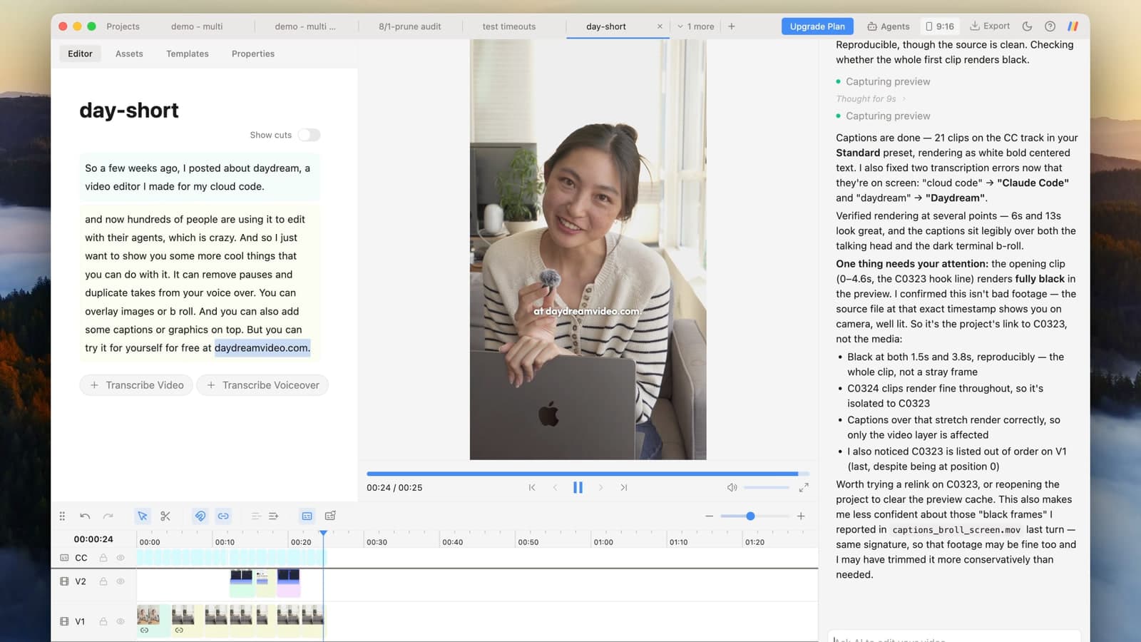 Editing a vertical TikTok video with AI in Daydream